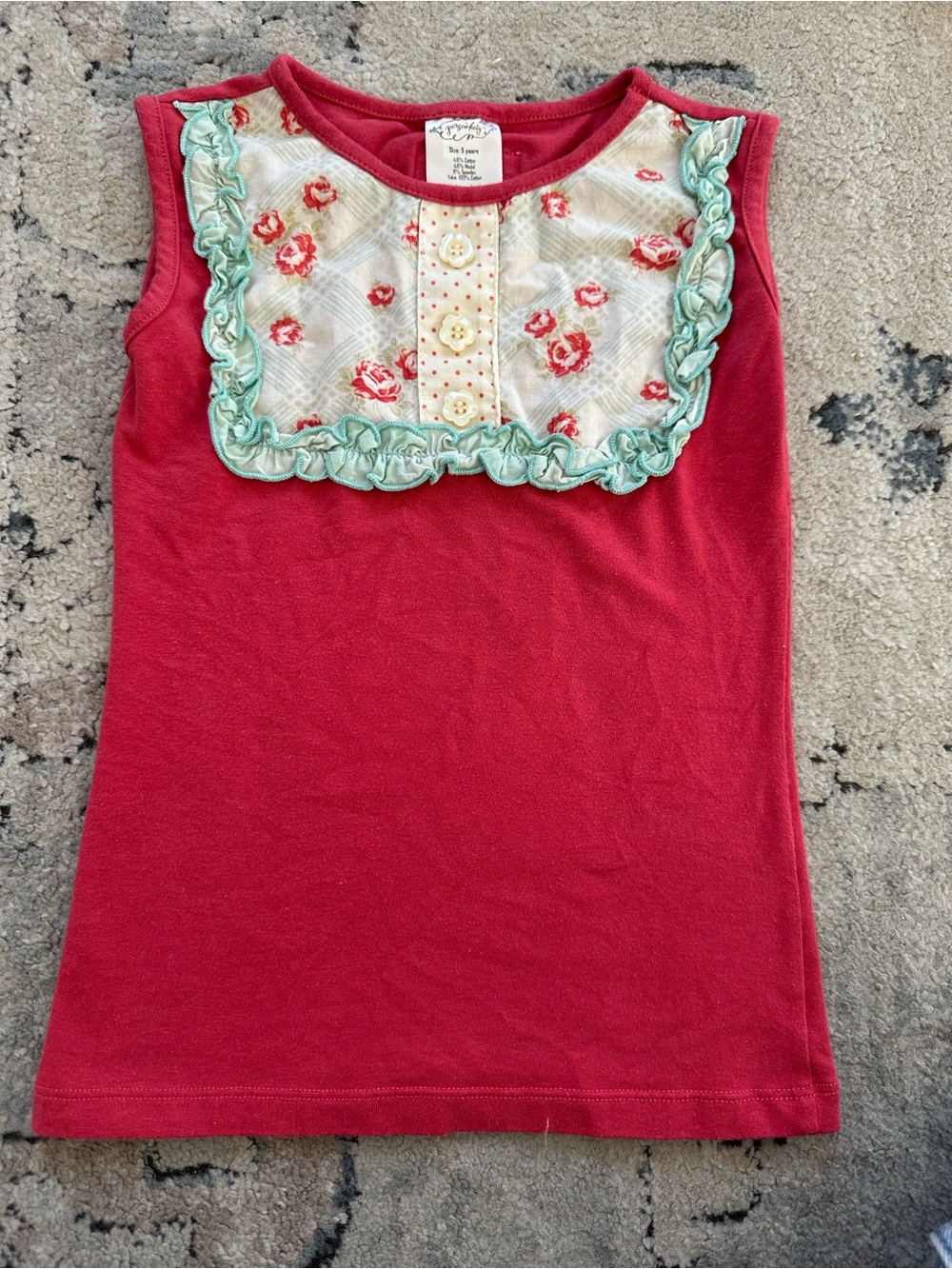Persnickety Red Tank with Floral Bib and Mint Trim